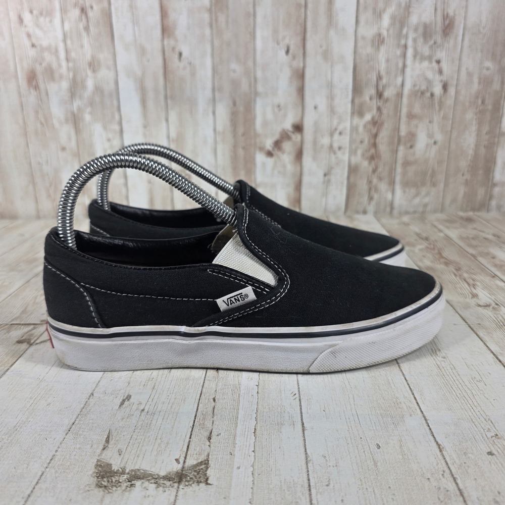 Vans Classic‎ Slip-On Black White Canvas Sneakers Womens 7.5 Mens 6.0 721356
